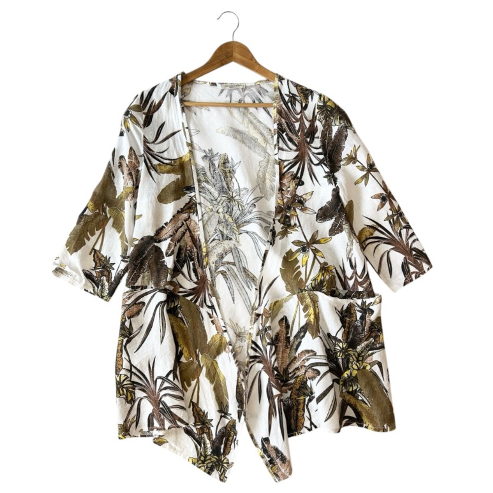 Francesca Bettini Tropical Print Linen Kimono Cardigan